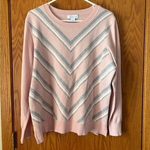 Liz Claiborne Pink Crewneck Sweater with Silver Chevron Stripes